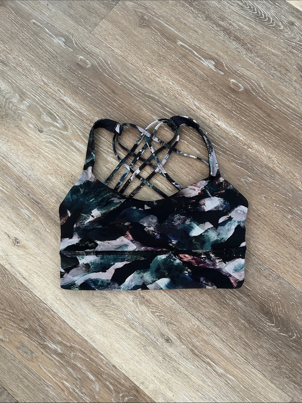 Lululemon Strappy Floral-Print Sports Bra — Black/Multi